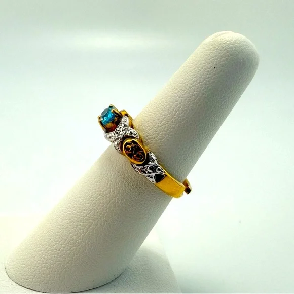 Host Pick! Sky Blue Topaz Ring, 925 Silver, Gold Plated Ring, Adjustable, Dainty